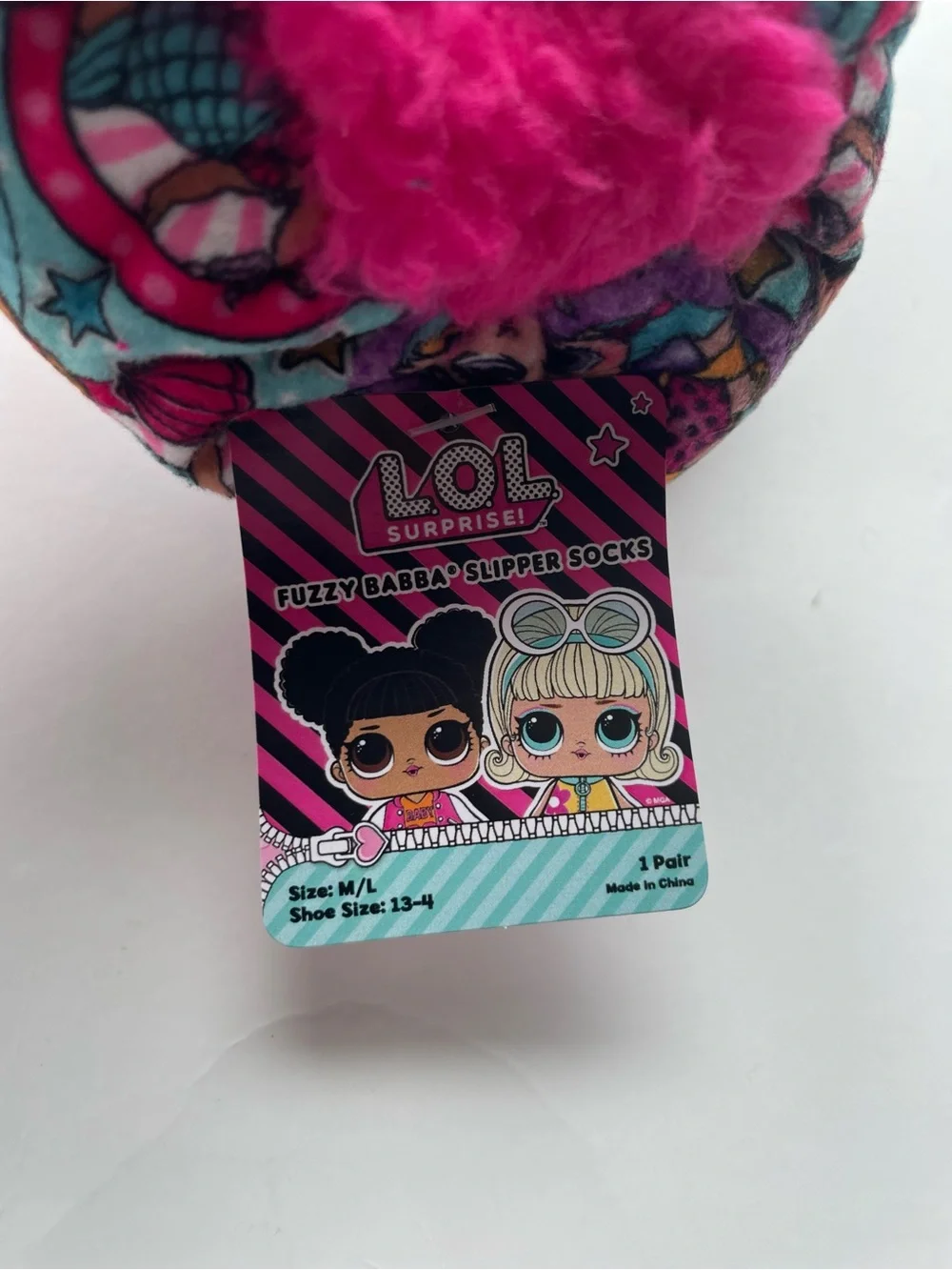 L.O.L. Surprise! Girls Pink & Aqua Plush Slipper Socks